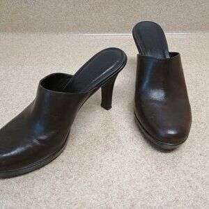 Vintage Vina Women's Genuine Leather Platform Mule/Slide Brown Round Toe Sz 10M
